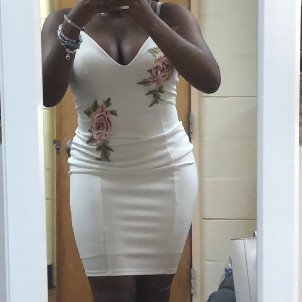 White Floral Bodycon Dress